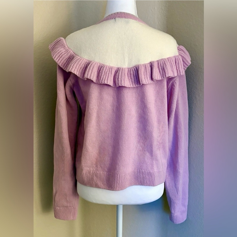 Hill House Home Desk Cardigan Sweater Wool Sz Small Pink Floral Pearly Buttons - Picture 2 of 7